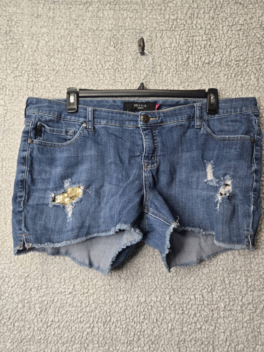 Torrid Blue Distressed Sequin‎ Denim Shorts 18